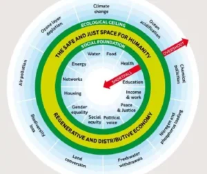 Earth's ecological boundaries represented by the donut economic diagram.