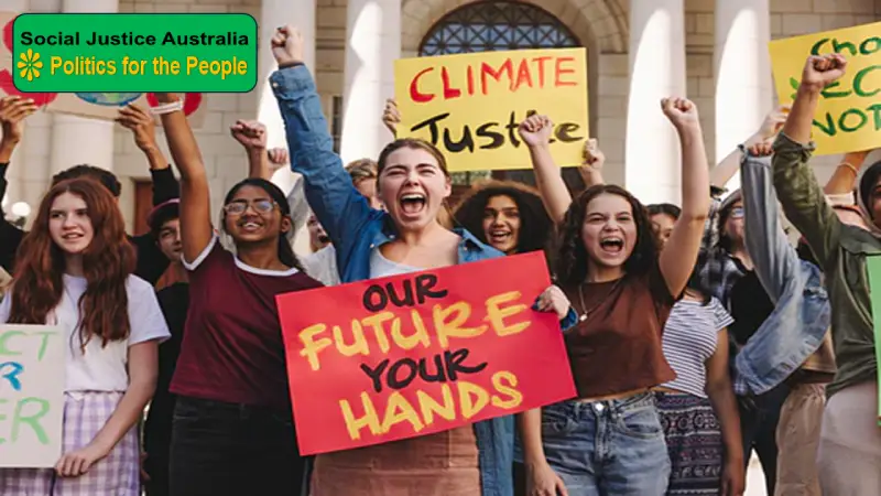 Climate change. Young people protesting.